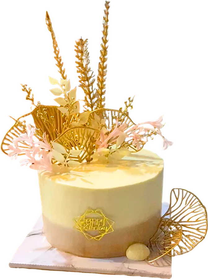 Cream ombre birthday cake with gold leaf and dried flower toppers