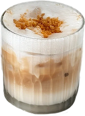 Butterscotch latte topped with caramel crumble