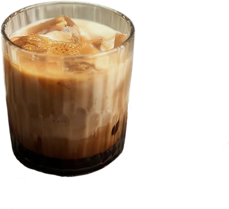 Dear Majastic: iced palm sugar milk coffee in a ribbed glass