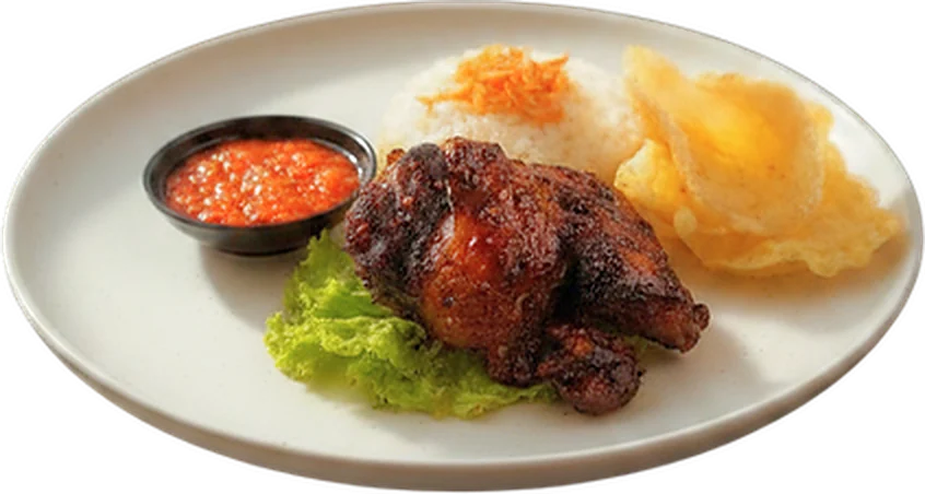 Iga bakar: grilled beef ribs with rice, sambal and emping