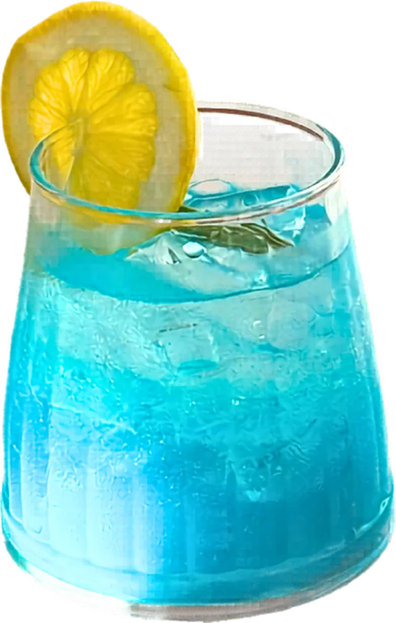 Malibu: bright blue soda with a lemon wheel