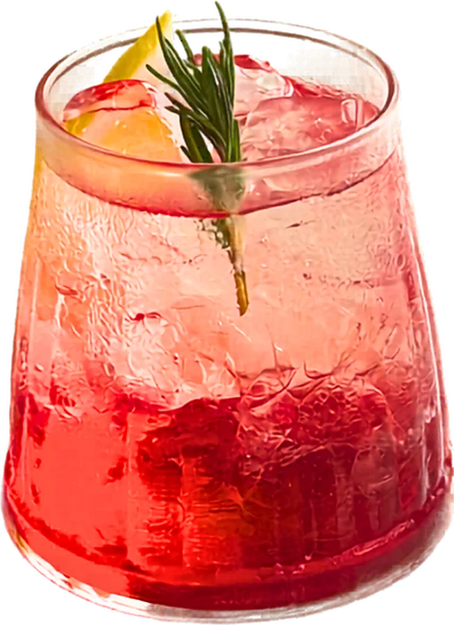 Scarlet: red soda with rosemary and strawberry